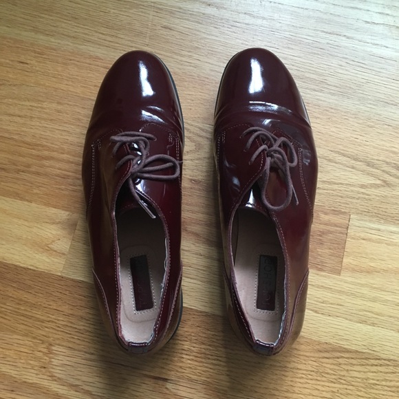 Burgundy Topshop Leather Oxford Shoes - Picture 4 of 6